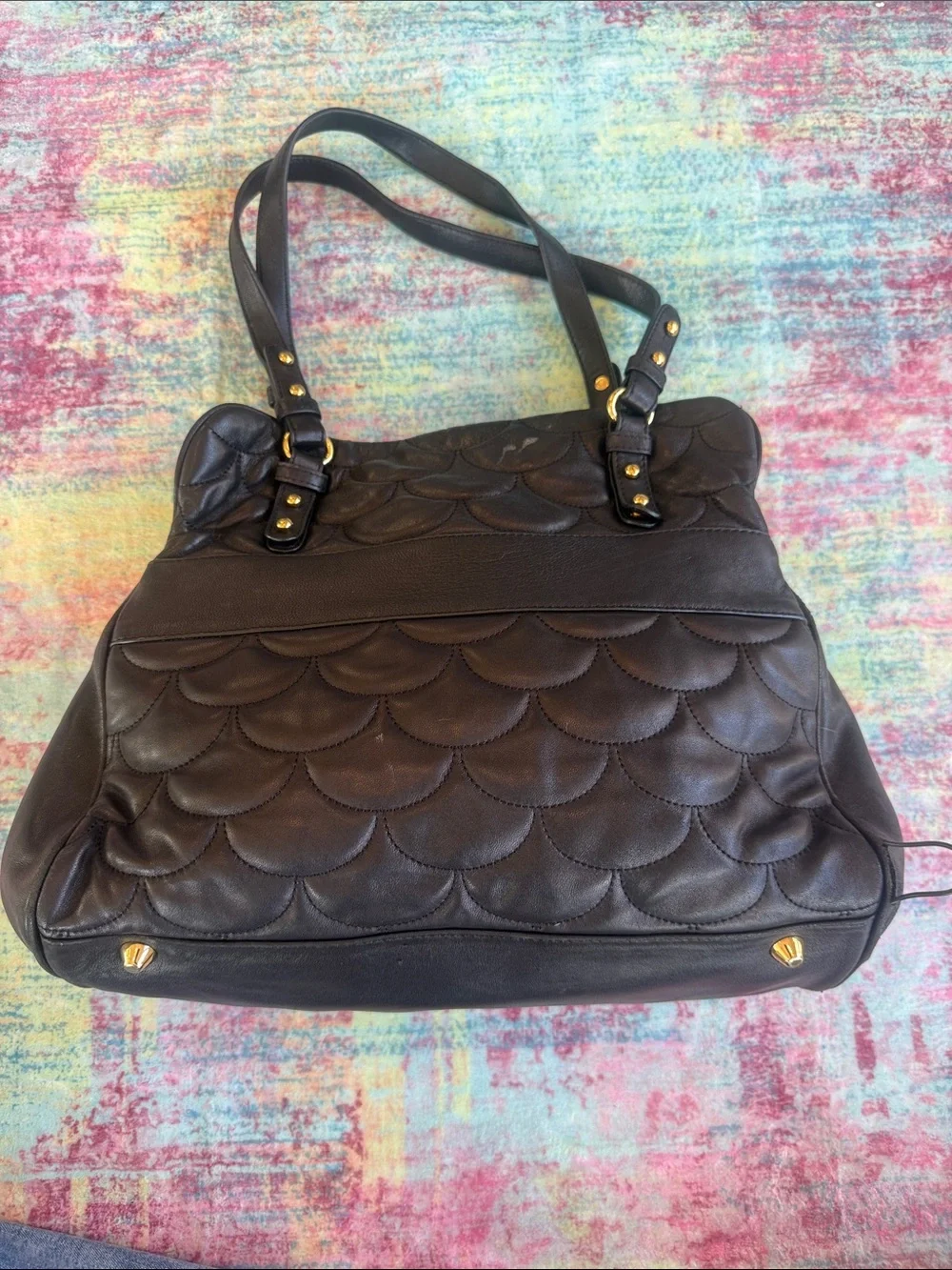 Badgley Mischka Black Quilted Tote with Gold Hardware